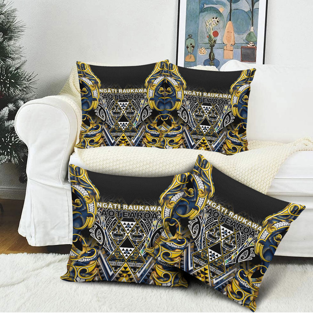 Aotearoa Ngati Raukawa Pillow Cover Maori Tribal Yellow And Navy Paua Shell Pattern DT05 - Polynesian Pride
