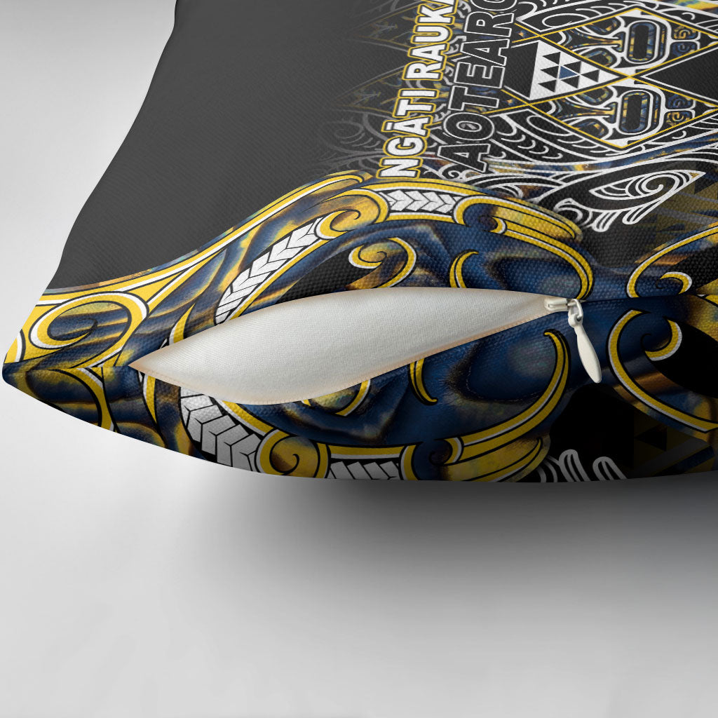 Aotearoa Ngati Raukawa Pillow Cover Maori Tribal Yellow And Navy Paua Shell Pattern DT05 - Polynesian Pride