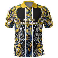 Aotearoa Ngati Raukawa Polo Shirt Maori Tribal Yellow And Navy Paua Shell Pattern DT05 Yellow - Polynesian Pride