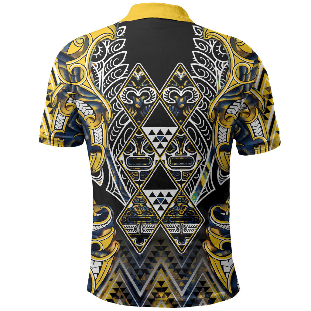 Aotearoa Ngati Raukawa Polo Shirt Maori Tribal Yellow And Navy Paua Shell Pattern DT05 - Polynesian Pride