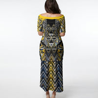 Aotearoa Ngati Raukawa Puletasi Maori Tribal Yellow And Navy Paua Shell Pattern DT05 - Polynesian Pride