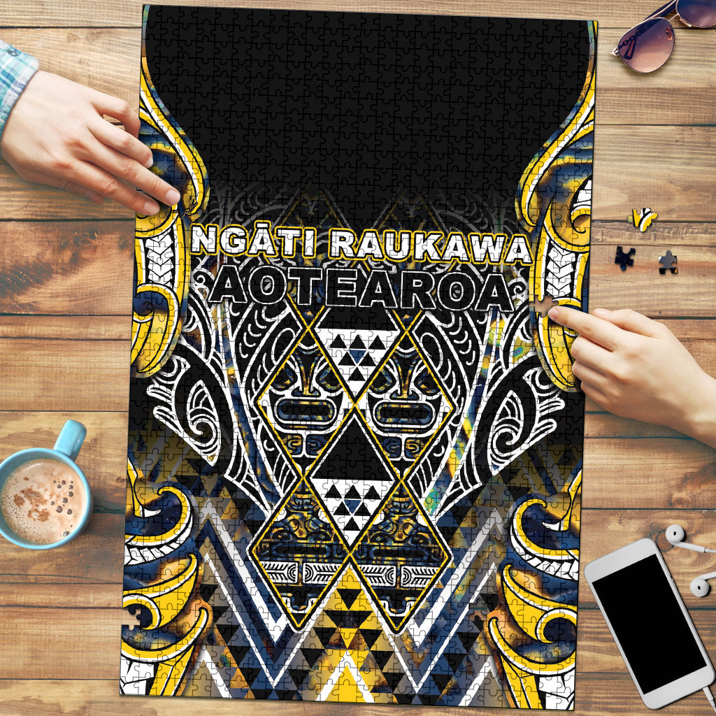 Aotearoa Ngati Raukawa Puzzle Maori Tribal Yellow And Navy Paua Shell Pattern DT05 Yellow - Polynesian Pride