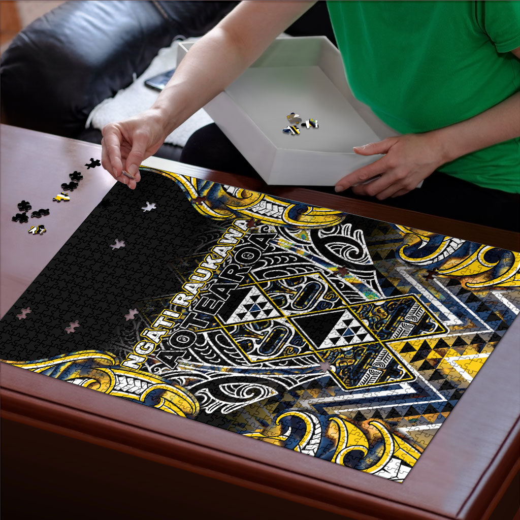Aotearoa Ngati Raukawa Puzzle Maori Tribal Yellow And Navy Paua Shell Pattern DT05 - Polynesian Pride