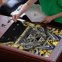 Aotearoa Ngati Raukawa Puzzle Maori Tribal Yellow And Navy Paua Shell Pattern DT05 - Polynesian Pride