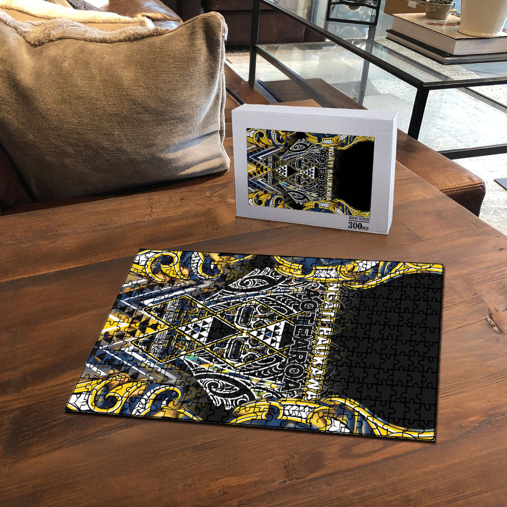 Aotearoa Ngati Raukawa Puzzle Maori Tribal Yellow And Navy Paua Shell Pattern DT05 - Polynesian Pride