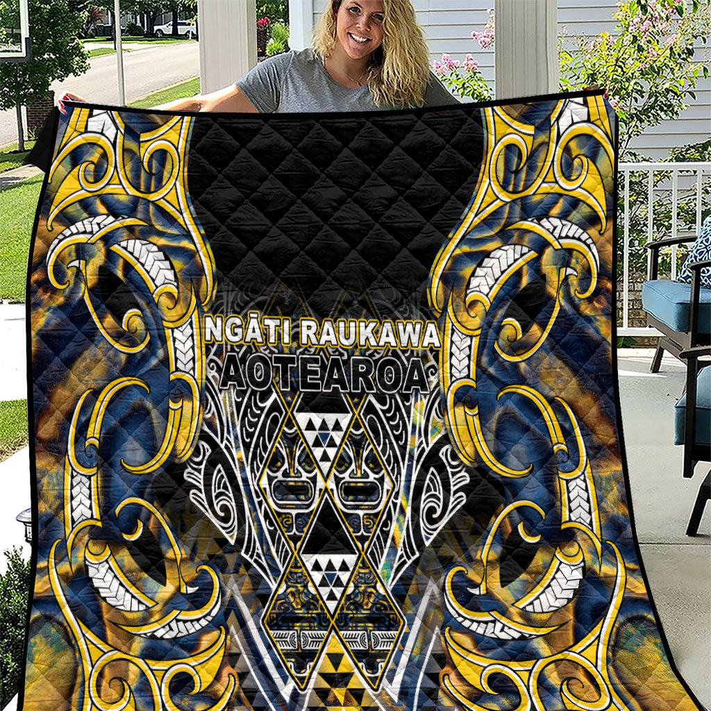 Aotearoa Ngati Raukawa Quilt Maori Tribal Yellow And Navy Paua Shell Pattern DT05 Yellow - Polynesian Pride