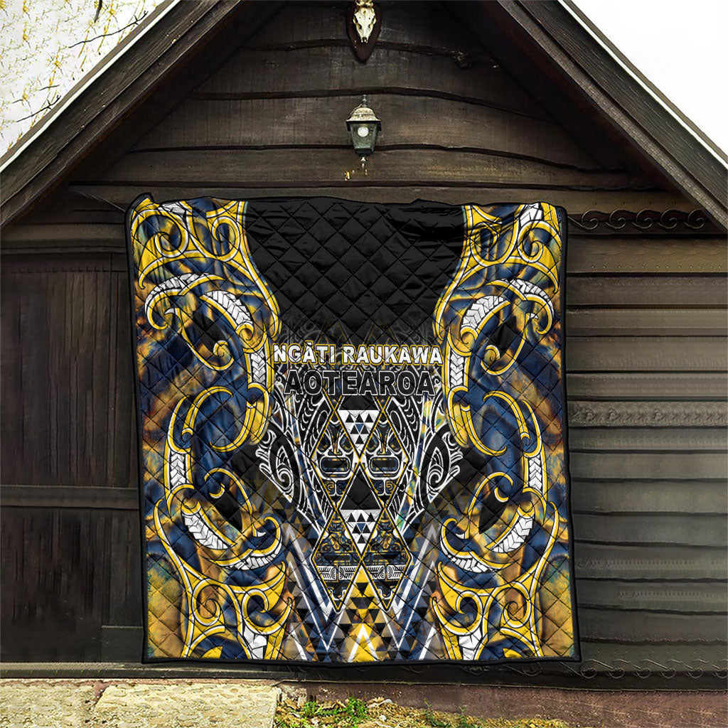 Aotearoa Ngati Raukawa Quilt Maori Tribal Yellow And Navy Paua Shell Pattern DT05 - Polynesian Pride