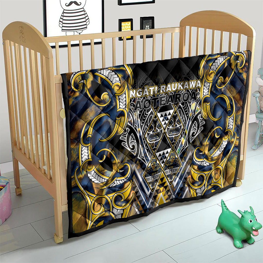 Aotearoa Ngati Raukawa Quilt Maori Tribal Yellow And Navy Paua Shell Pattern DT05 - Polynesian Pride