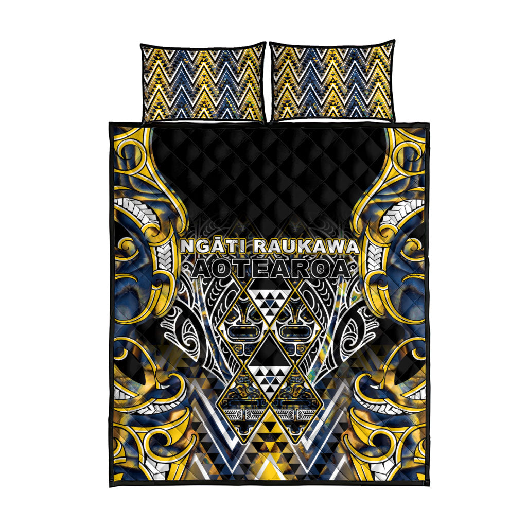 Aotearoa Ngati Raukawa Quilt Bed Set Maori Tribal Yellow And Navy Paua Shell Pattern DT05 - Polynesian Pride