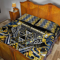 Aotearoa Ngati Raukawa Quilt Bed Set Maori Tribal Yellow And Navy Paua Shell Pattern DT05 - Polynesian Pride