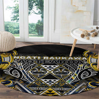 Aotearoa Ngati Raukawa Round Carpet Maori Tribal Yellow And Navy Paua Shell Pattern DT05 - Polynesian Pride
