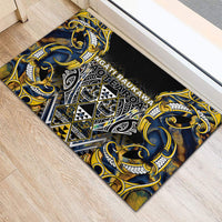 Aotearoa Ngati Raukawa Rubber Doormat Maori Tribal Yellow And Navy Paua Shell Pattern DT05 - Polynesian Pride