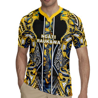 Aotearoa Ngati Raukawa Rugby Jersey Maori Tribal Yellow And Navy Paua Shell Pattern DT05 - Polynesian Pride