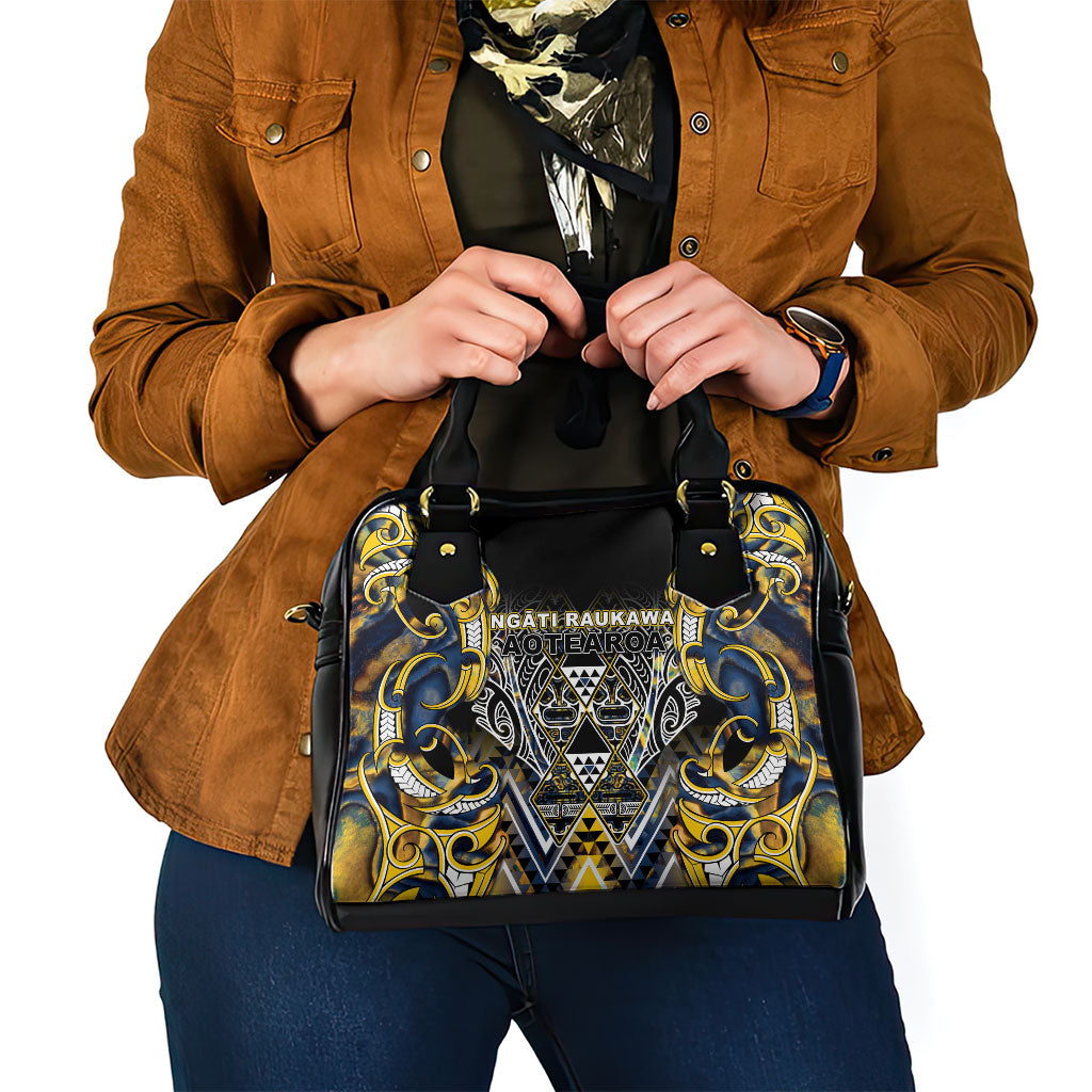 Aotearoa Ngati Raukawa Shoulder Handbag Maori Tribal Yellow And Navy Paua Shell Pattern DT05 - Polynesian Pride