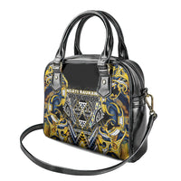 Aotearoa Ngati Raukawa Shoulder Handbag Maori Tribal Yellow And Navy Paua Shell Pattern DT05 - Polynesian Pride