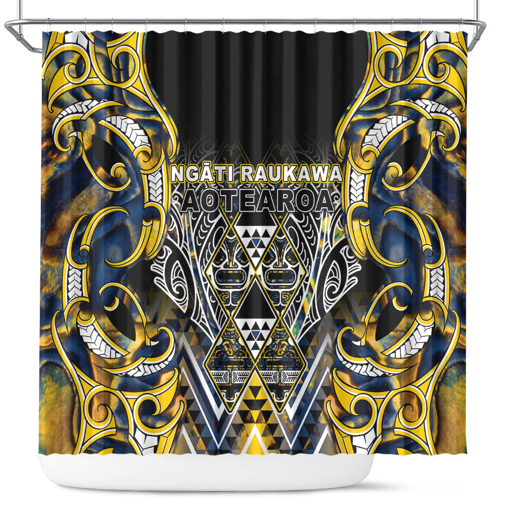 Aotearoa Ngati Raukawa Shower Curtain Maori Tribal Yellow And Navy Paua Shell Pattern DT05 Yellow - Polynesian Pride