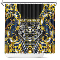 Aotearoa Ngati Raukawa Shower Curtain Maori Tribal Yellow And Navy Paua Shell Pattern DT05 Yellow - Polynesian Pride
