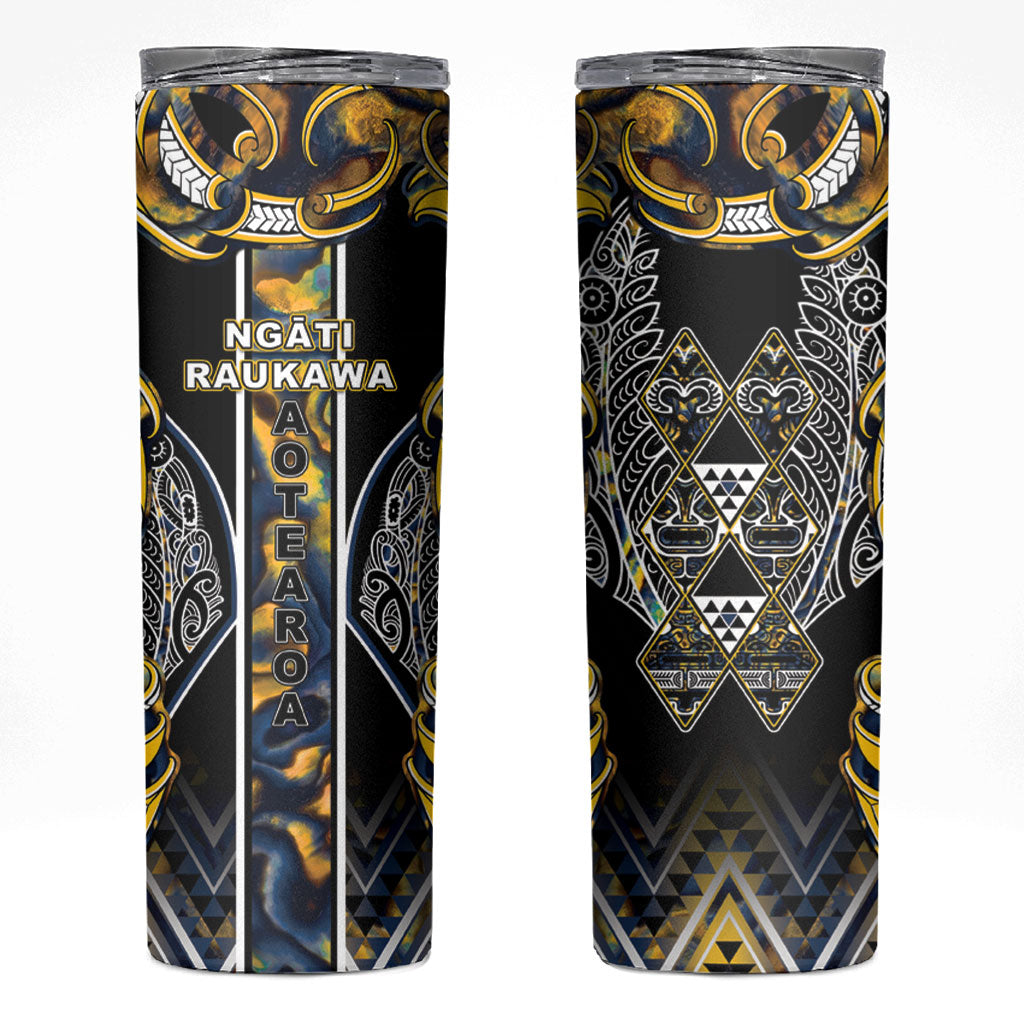 Aotearoa Ngati Raukawa Skinny Tumbler Maori Tribal Yellow And Navy Paua Shell Pattern DT05 Yellow - Polynesian Pride