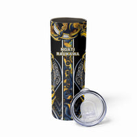 Aotearoa Ngati Raukawa Skinny Tumbler Maori Tribal Yellow And Navy Paua Shell Pattern DT05 - Polynesian Pride