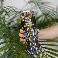 Aotearoa Ngati Raukawa Skinny Tumbler Maori Tribal Yellow And Navy Paua Shell Pattern DT05 - Polynesian Pride