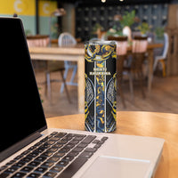 Aotearoa Ngati Raukawa Skinny Tumbler Maori Tribal Yellow And Navy Paua Shell Pattern DT05 - Polynesian Pride