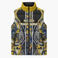 Aotearoa Ngati Raukawa Sleeveless Puffer Jacket Maori Tribal Yellow And Navy Paua Shell Pattern DT05 Unisex Yellow - Polynesian Pride