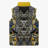 Aotearoa Ngati Raukawa Sleeveless Puffer Jacket Maori Tribal Yellow And Navy Paua Shell Pattern DT05 - Polynesian Pride