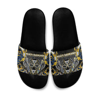 Aotearoa Ngati Raukawa Slide Sandals Maori Tribal Yellow And Navy Paua Shell Pattern DT05 Yellow - Polynesian Pride