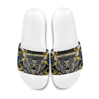 Aotearoa Ngati Raukawa Slide Sandals Maori Tribal Yellow And Navy Paua Shell Pattern DT05 Yellow - Polynesian Pride