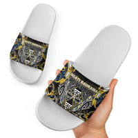 Aotearoa Ngati Raukawa Slide Sandals Maori Tribal Yellow And Navy Paua Shell Pattern DT05 - Polynesian Pride