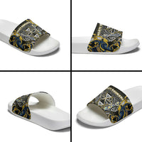 Aotearoa Ngati Raukawa Slide Sandals Maori Tribal Yellow And Navy Paua Shell Pattern DT05 - Polynesian Pride