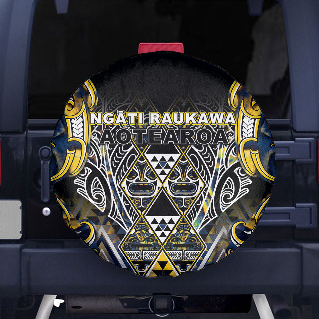 Aotearoa Ngati Raukawa Spare Tire Cover Maori Tribal Yellow And Navy Paua Shell Pattern DT05 No hole Yellow - Polynesian Pride