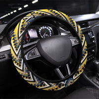 Aotearoa Ngati Raukawa Steering Wheel Cover Maori Tribal Yellow And Navy Paua Shell Pattern DT05 Universal Fit Yellow - Polynesian Pride