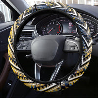 Aotearoa Ngati Raukawa Steering Wheel Cover Maori Tribal Yellow And Navy Paua Shell Pattern DT05 - Polynesian Pride