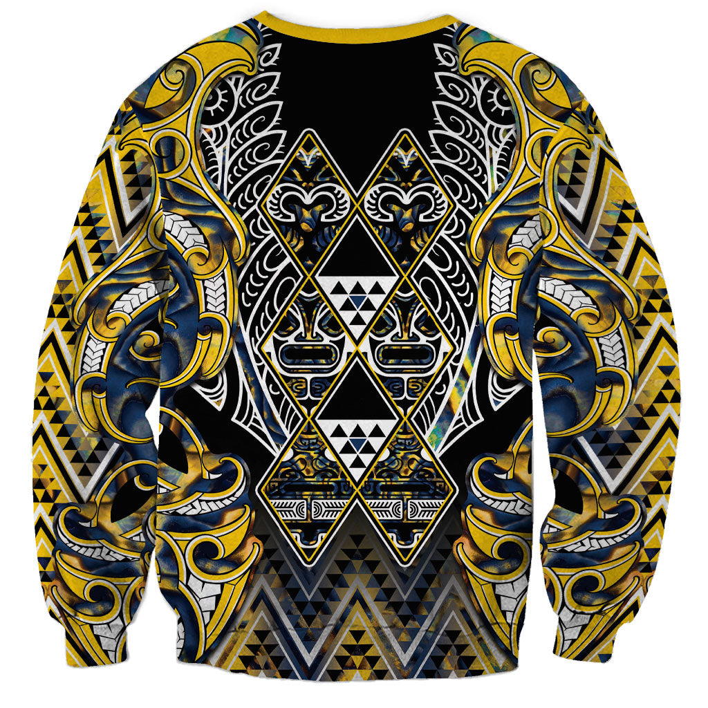 Aotearoa Ngati Raukawa Sweatshirt Maori Tribal Yellow And Navy Paua Shell Pattern DT05 - Polynesian Pride