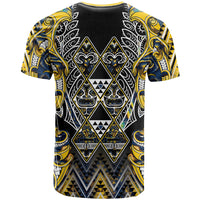 Aotearoa Ngati Raukawa T Shirt Maori Tribal Yellow And Navy Paua Shell Pattern DT05 - Polynesian Pride