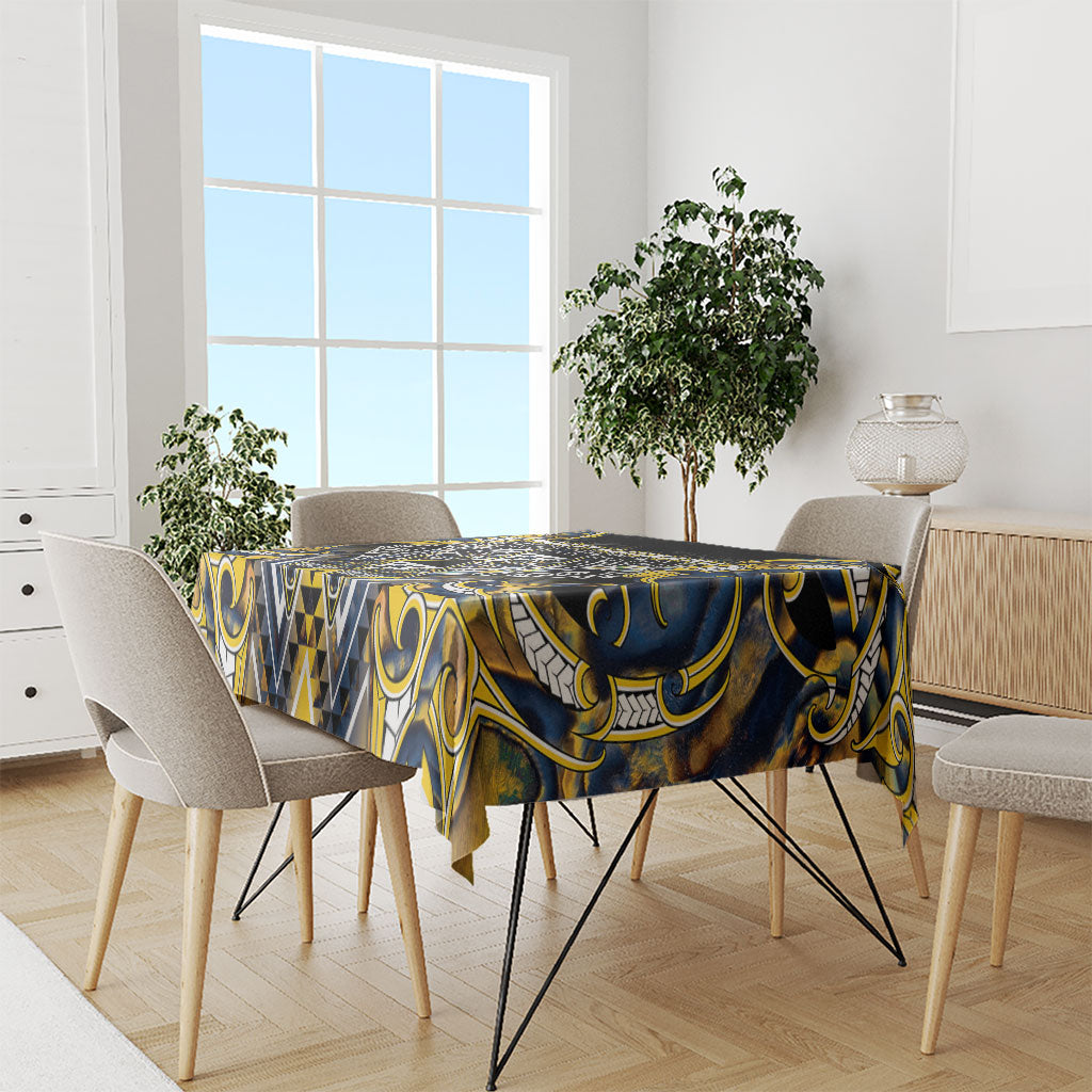 Aotearoa Ngati Raukawa Tablecloth Maori Tribal Yellow And Navy Paua Shell Pattern DT05 - Polynesian Pride