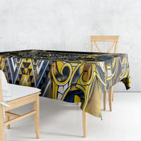 Aotearoa Ngati Raukawa Tablecloth Maori Tribal Yellow And Navy Paua Shell Pattern DT05 - Polynesian Pride