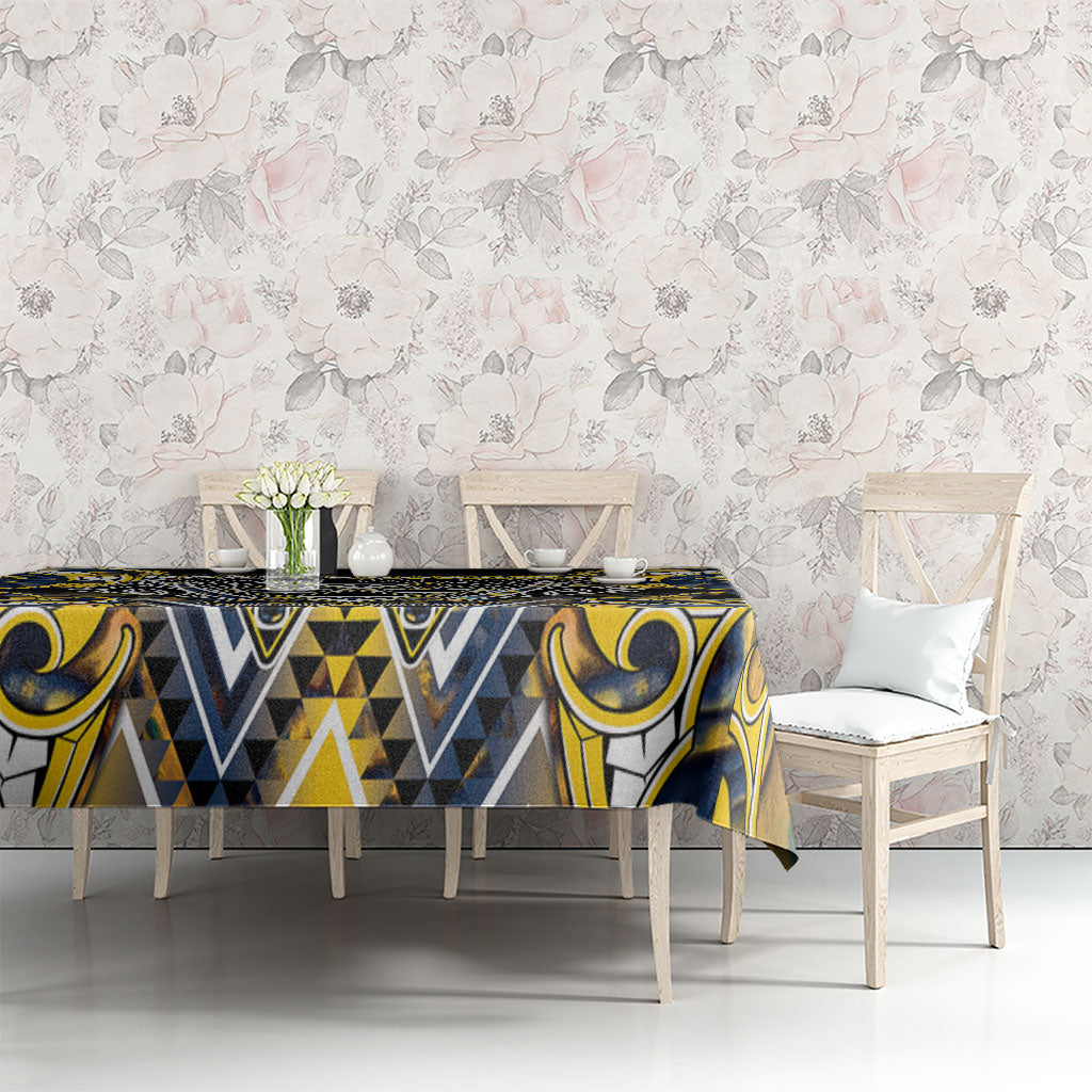 Aotearoa Ngati Raukawa Tablecloth Maori Tribal Yellow And Navy Paua Shell Pattern DT05 - Polynesian Pride