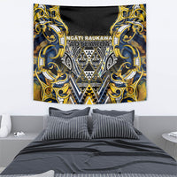 Aotearoa Ngati Raukawa Tapestry Maori Tribal Yellow And Navy Paua Shell Pattern DT05 - Polynesian Pride