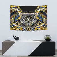 Aotearoa Ngati Raukawa Tapestry Maori Tribal Yellow And Navy Paua Shell Pattern DT05 - Polynesian Pride