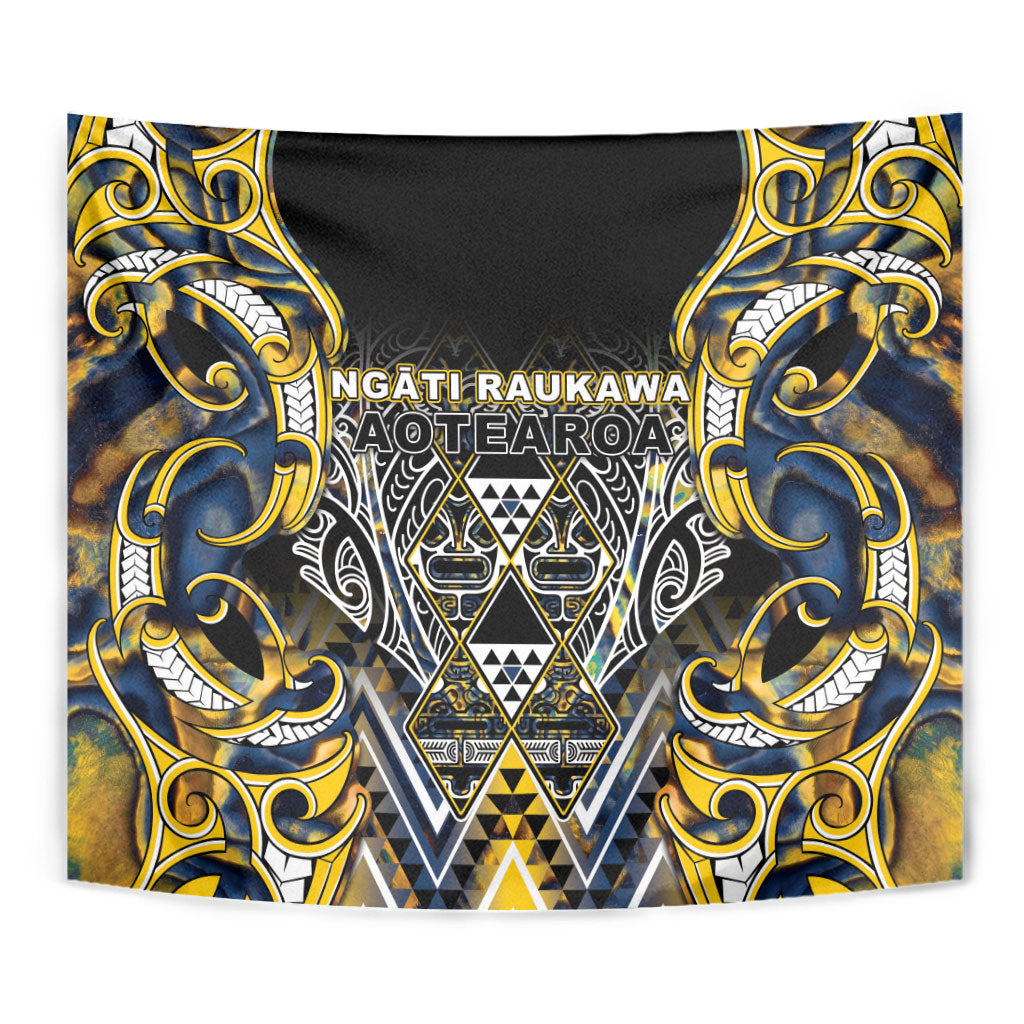 Aotearoa Ngati Raukawa Tapestry Maori Tribal Yellow And Navy Paua Shell Pattern DT05 - Polynesian Pride