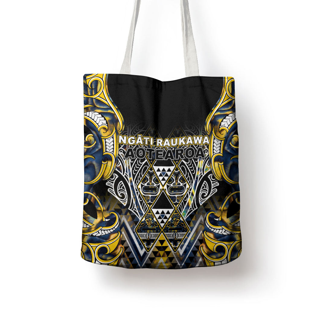 Aotearoa Ngati Raukawa Tote Bag Maori Tribal Yellow And Navy Paua Shell Pattern DT05 - Polynesian Pride