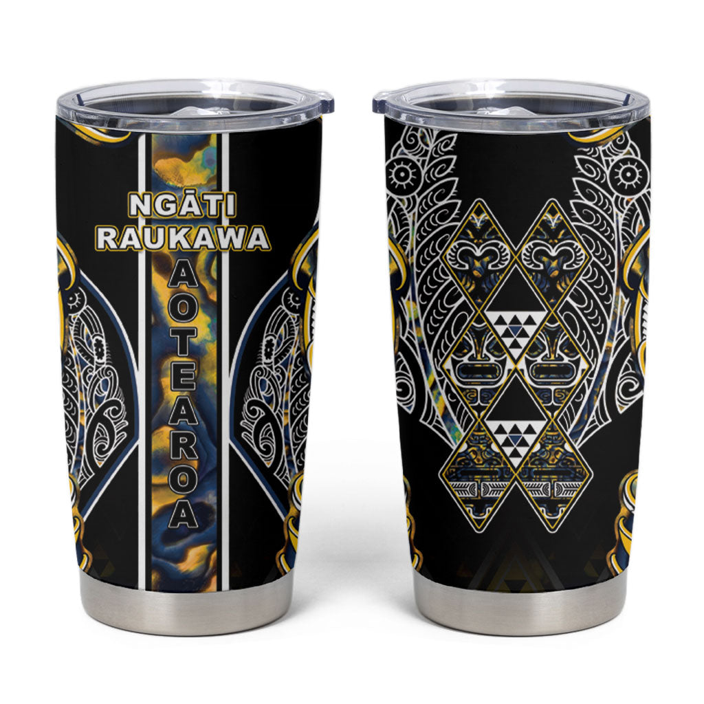Aotearoa Ngati Raukawa Tumbler Cup Maori Tribal Yellow And Navy Paua Shell Pattern DT05 Yellow - Polynesian Pride