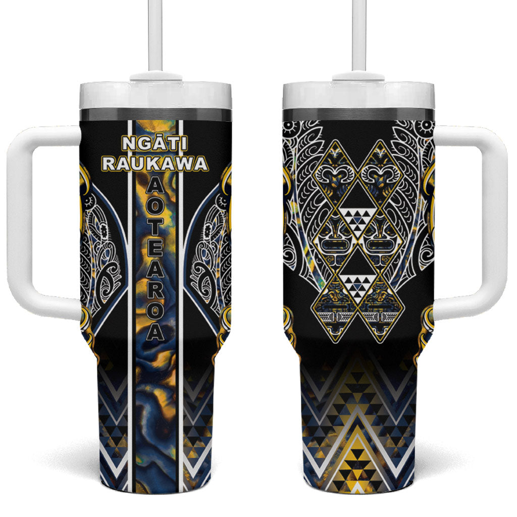 Aotearoa Ngati Raukawa Tumbler With Handle Maori Tribal Yellow And Navy Paua Shell Pattern DT05 One Size: 40 oz Yellow - Polynesian Pride
