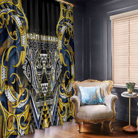 Aotearoa Ngati Raukawa Window Curtain Maori Tribal Yellow And Navy Paua Shell Pattern DT05 - Polynesian Pride