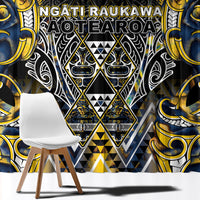 Aotearoa Ngati Raukawa Window Curtain Maori Tribal Yellow And Navy Paua Shell Pattern DT05 - Polynesian Pride