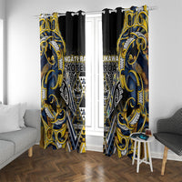 Aotearoa Ngati Raukawa Window Curtain Maori Tribal Yellow And Navy Paua Shell Pattern DT05 With Grommets Yellow - Polynesian Pride