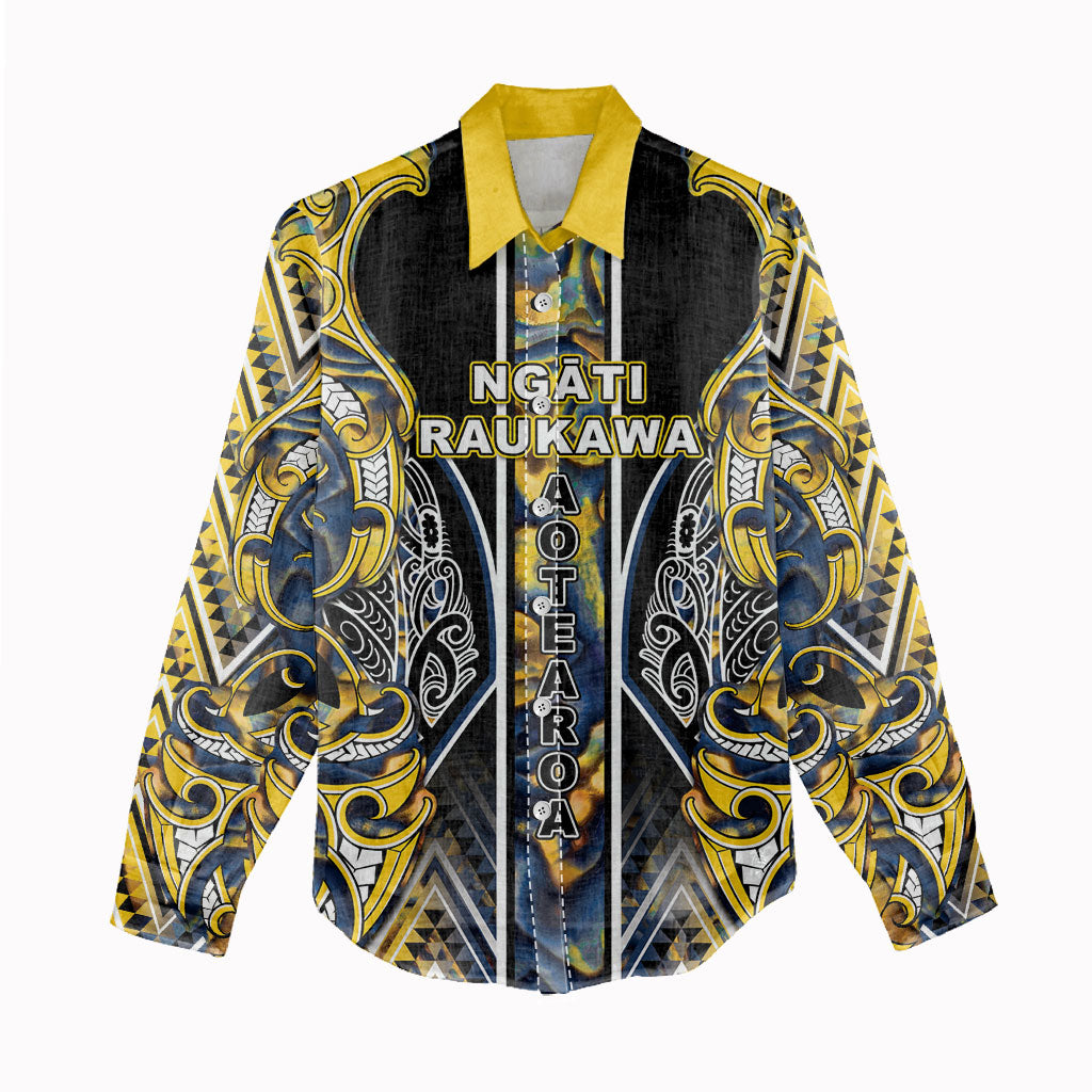 Aotearoa Ngati Raukawa Women Casual Shirt Maori Tribal Yellow And Navy Paua Shell Pattern DT05 - Polynesian Pride