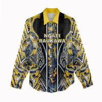 Aotearoa Ngati Raukawa Women Casual Shirt Maori Tribal Yellow And Navy Paua Shell Pattern DT05 - Polynesian Pride